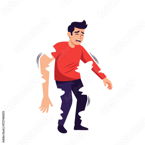 Cartoon Man Experiencing a Strange Disappearance or Transformation Effect.