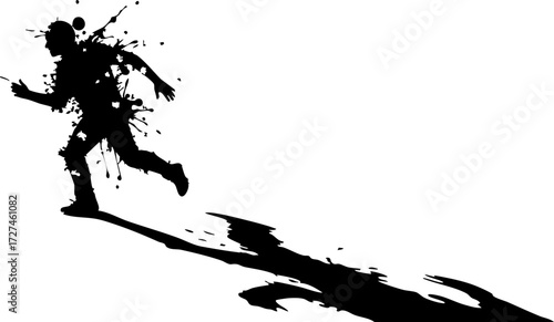 Obraz na plátne Dynamic silhouette of a determined person splashing forward with energetic motion and a long, expressive shadow trailing behind