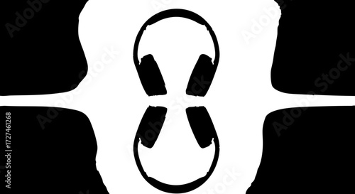 Canvastavla Dynamic audio headphones visualized with striking symmetrical black and white gr
