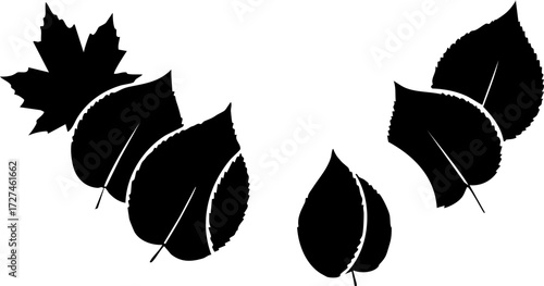 Foto Elegant black leaf silhouettes artfully arranged, evoking autumn's natural beauty and sophisticated seasonal design elements for versatile projects