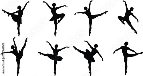 PrintBallet dancer silhouettes, classical ballet poses, ballerina performance art, elegant dance movement, professional stage choreography, contemporary ballet illustration, artistic dance vector