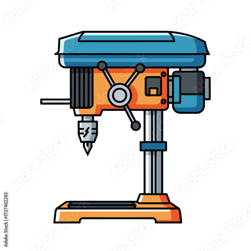Colorful Illustration of a Standing Drill Press Machine.