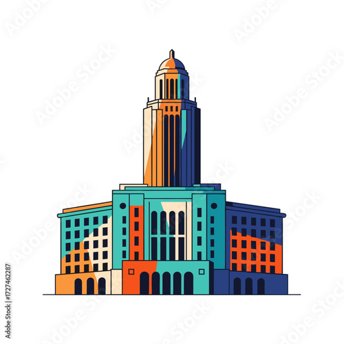 Colorful Illustration of a MultiStory Government Building.