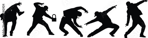 PrintBreakdance silhouettes, hip hop dancers, street dance moves, urban choreography artwork, freestyle motion illustration, contemporary style clipart, modern dance performance vector
