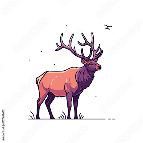 Colorful Line Art Illustration of a Majestic Elk.