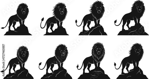 PrintLion silhouette collection, wild animal vector, majestic predator illustration, big cat graphic, wildlife design, safari symbol, roaring strength art