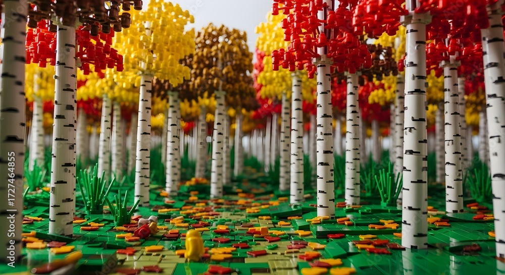 Naklejka premium Autumn Forest Scene Made of Lego Bricks.