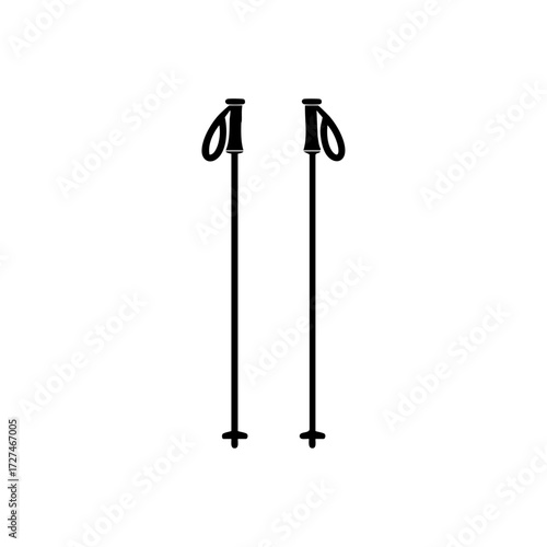 Pair of ski poles in a clean black design used for balance and propulsion in skiing.
