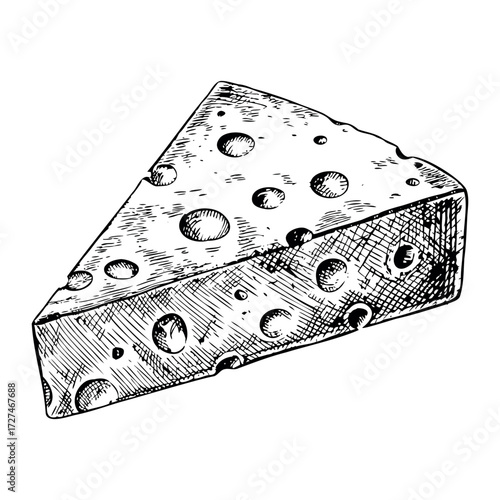 Cheese wedge illustration in vintage monochrome drawing