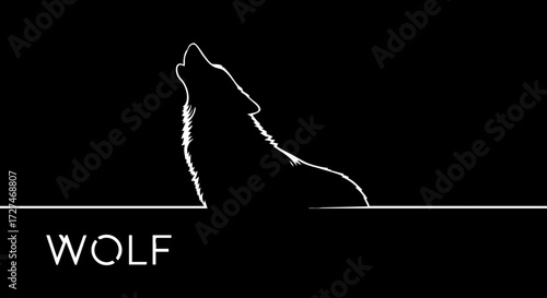 Striking white wolf silhouette howling at moon against dark night sky, evoking wild spirit and primal calls for your designs.