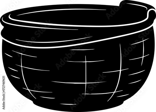 Rustic woven basket silhouette perfect for harvest themes, crafts, or organic product displays, adding natural charm to any design.