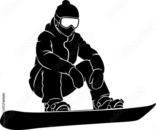 Dynamic snowboarder poised for action on mountain slope, capturing thrill and adventure of winter sports in stunning silhouette