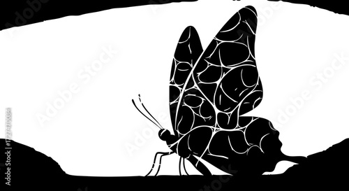 Elegant butterfly silhouette with intricate wing patterns, symbolizing transformation and natural beauty, perfect for design projects.