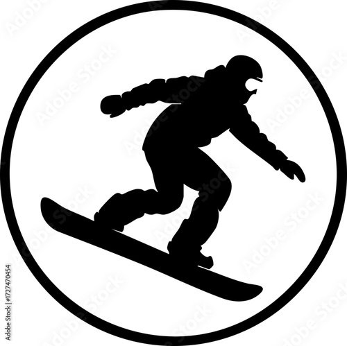 Dynamic snowboarder carving downhill in action silhouette, capturing thrilling winter sports energy for adventure branding and design.