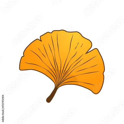 A yellow, simple autumn tree leaf on a white background. Vector illustration for seasonal designs.