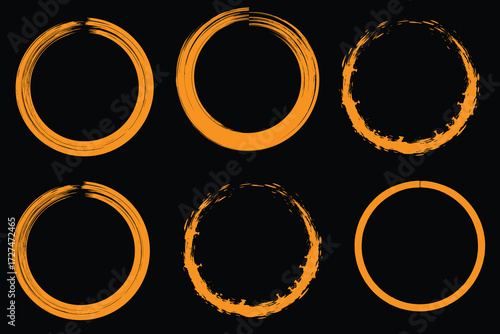 circle brushes collection on transparent background. Vector grunge circles shapes brush Stroke. Black circles with rough edges. eps10