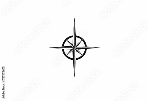 Detailed Black and White Compass Rose Illustration Displaying Eight Directions on a Stark White Background Symbolizing Navigation and Exploration
