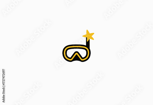 Minimalist illustration of a snorkeling mask with a striking yellow star accent indicating adventurous water exploration and underwater activities