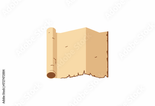 Vintage Scroll Illustration Depicting Ancient Paper with Folded Sections and Weathered Edges on a Minimalistic White Background