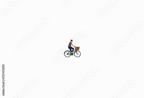 Minimalistic Artwork Depicting a Lone Cyclist Riding a Bicycle Against a Stark White Background with Emphasis on Solitude and Simplicity in Motion