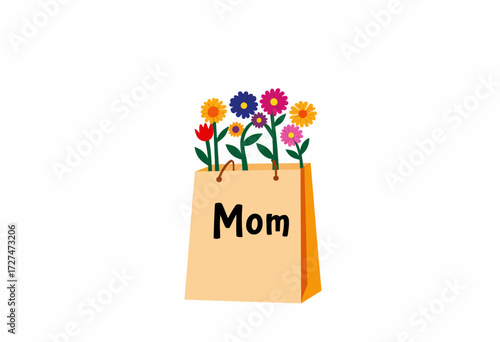 Elegant gift bag adorned with colorful flowers, perfect for celebrating and honoring mothers, reflecting appreciation and love through artistic floral design