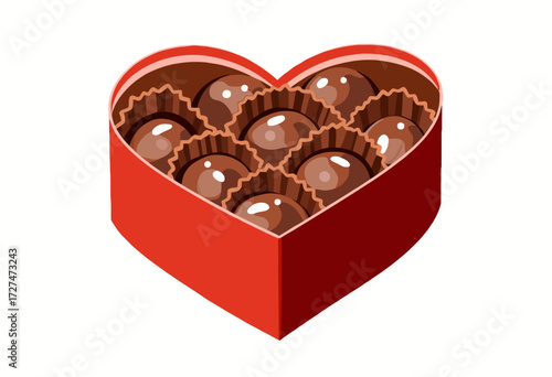 Beautifully arranged heart-shaped box of assorted chocolates featuring rich, glossy treats within a vibrant red container perfect for expressing love and affection