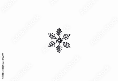 Elegant Black Ink Snowflake Illustration on White Background Highlighting Intricate Symmetrical Patterns and Delicate Lines of a Classic Winter Symbol