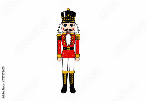 Illustration of a Festive Nutcracker Soldier in Traditional Red and Gold Uniform, Symbolizing Holiday Traditions and Seasonal Festivities