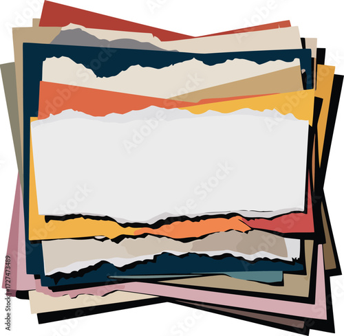 Pile of Colorful Torn Paper Ripped Edge Vector Illustration Backdrop