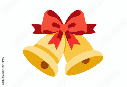 Illustration of two golden bells adorned with a vibrant red bow, symbolizing festivity and celebration, perfect for holiday decorations and seasonal greetings