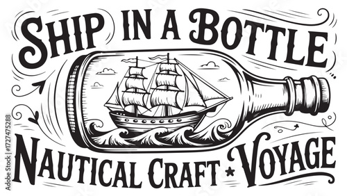 Ship in a bottle illustration nautical craft design with voyage theme vector graphic isolated on white background