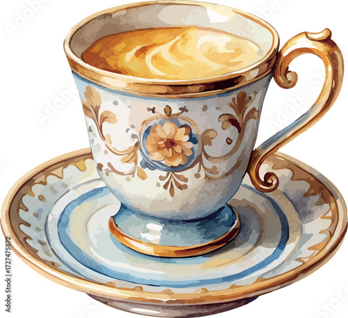 Classic Retro Coffee Cup Watercolor Vector Illustration