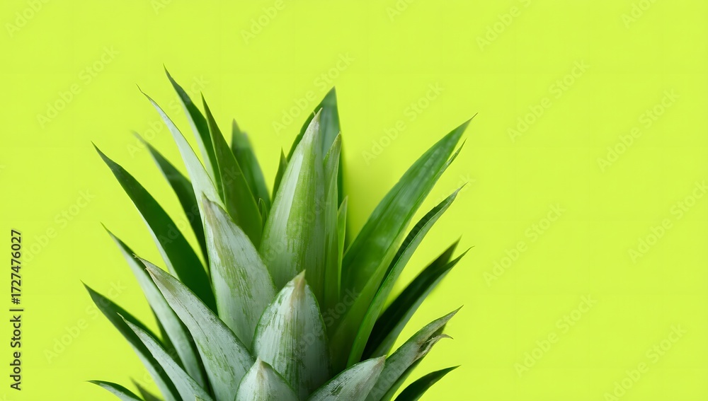 Fototapeta premium Fresh Green Pineapple with Vibrant Yellow Background