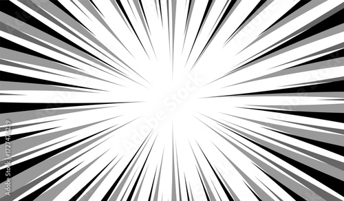 A template for cartoon comics. Black and gray rays for comics on a white background. Pop art style template for superhero text in comics, speech bubble, message. Vector EPS 10.