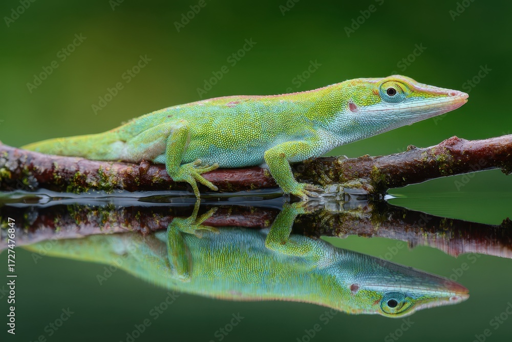 Fototapeta premium Vibrant Green Anole Perched on a Branch