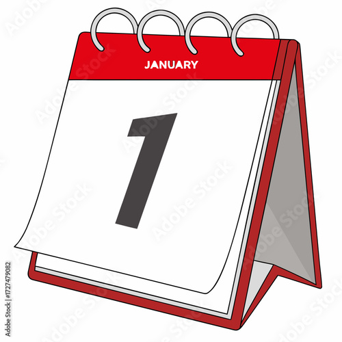 A red and white desk calendar displaying the month of january and the number 1, symbolizing the start of a new year or a significant date