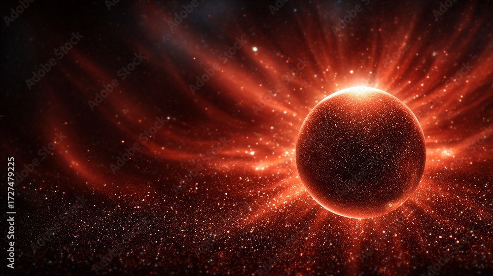 Naklejka premium Stock visual concept Stunning Cosmic Scene with Glowing Planet and Radiant Space Dust high quality creative scene for digital use and commercial design