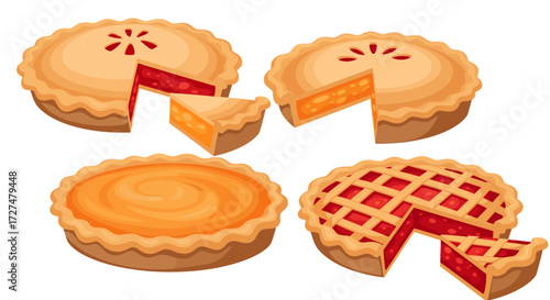 Delicious Assortment of Freshly Baked Sweet Pies with Different Fillings and Crusts, Some