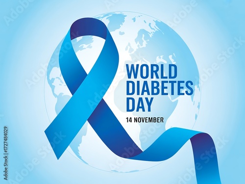 Obraz na płótnie World diabetes day awareness campaign featuring a blue ribbon and globe symbol
