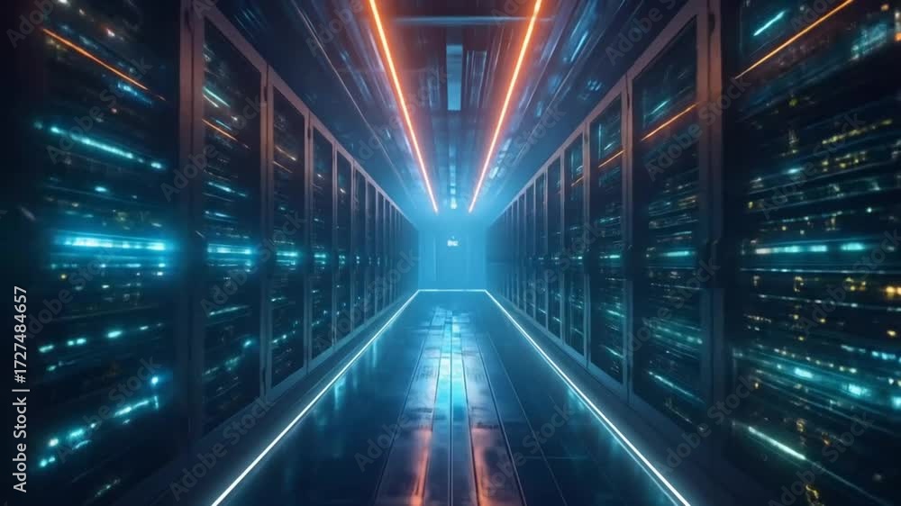 custom made wallpaper toronto digitalFuturistic Data Center Corridor Visualization with Server Racks and Neon Lights