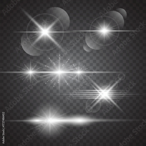Collection of shiny silver light effects and gradients