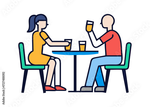 Couple drinking at the cafe .vector icon