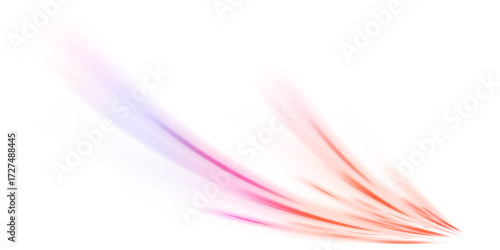 Light beam illustration, neon light strip, high speed motion background, on transparent background in PNG format. Glow luminous glitter shimmer trail. 