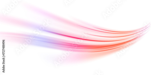 Light beam illustration, neon light strip, high speed motion background, on transparent background in PNG format. Glow luminous glitter shimmer trail. 