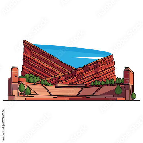 Iconic Red Rocks Amphitheatre with Striking Red Sandstone Formations.