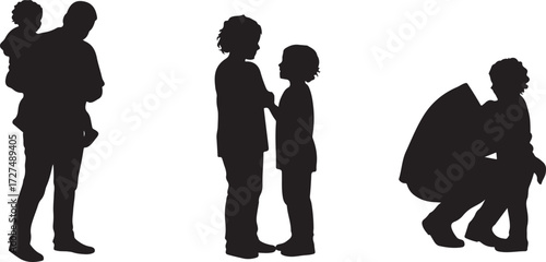 PrintSilhouette, adult, child, interaction, care, support, parenting, communication, emotion, connection, black, white, minimal, relationship, guidance, family, love, trust, everyday, bonding