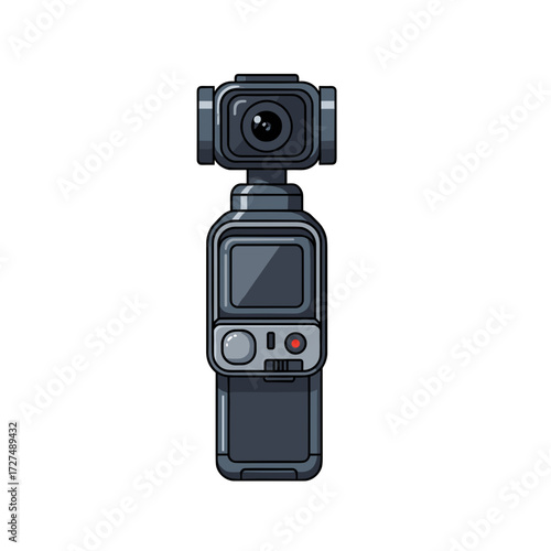 Modern handheld gimbal camera with 3axis stabilizer cartoon vector illustration.