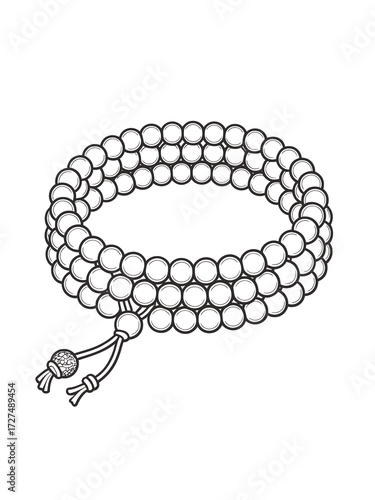 Zen buddhist prayer beads mala with tassels on white background