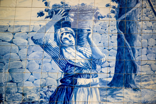 Photography Porto, Portugal - July 9 2025: The beautiful ceramic tile decoration wall in the