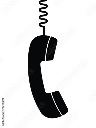 Black silhouette of a vintage telephone handset hanging by a cord